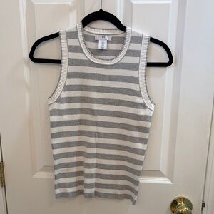 Halston Gray and White Striped Tank Top